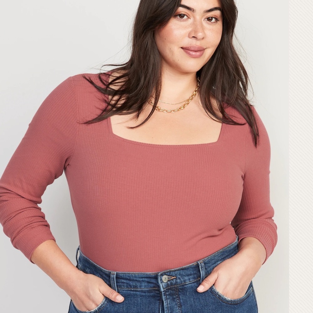 Old Navy dusty red Long Sleeve Square Neck Rib Knit Bodysuit 3X